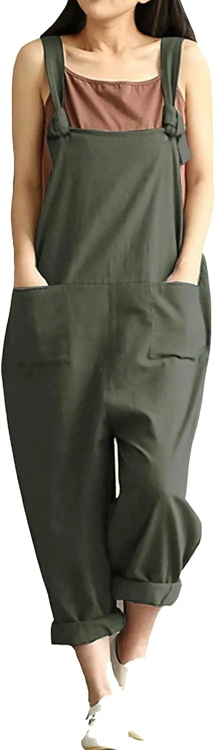 Aedvoouer Women's Jumpsuits Overalls Plus Size Wide Leg Loose Cotton Linen Baggy Bib Pants