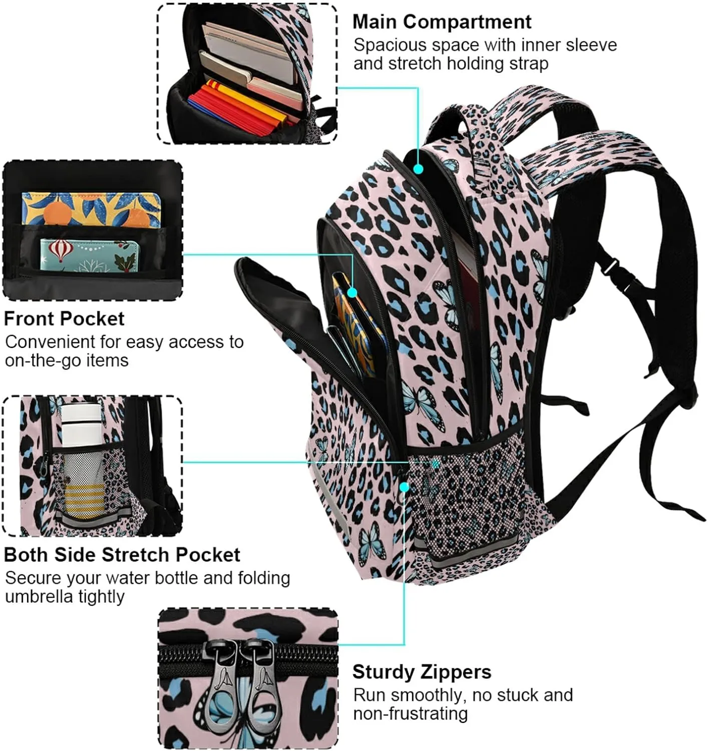 ALAZA Butterfly Leopard Cheetah Print Backpack For women Bookbag Travel Daypack