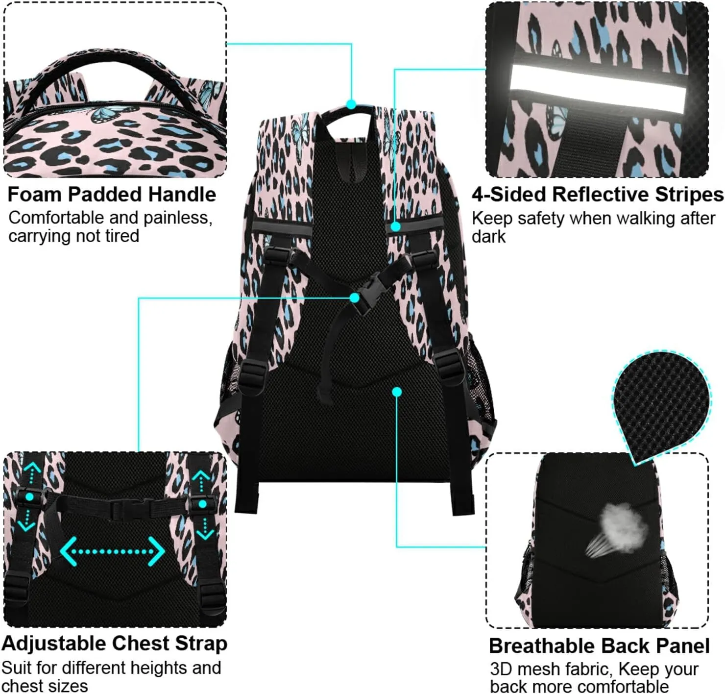 ALAZA Butterfly Leopard Cheetah Print Backpack For women Bookbag Travel Daypack