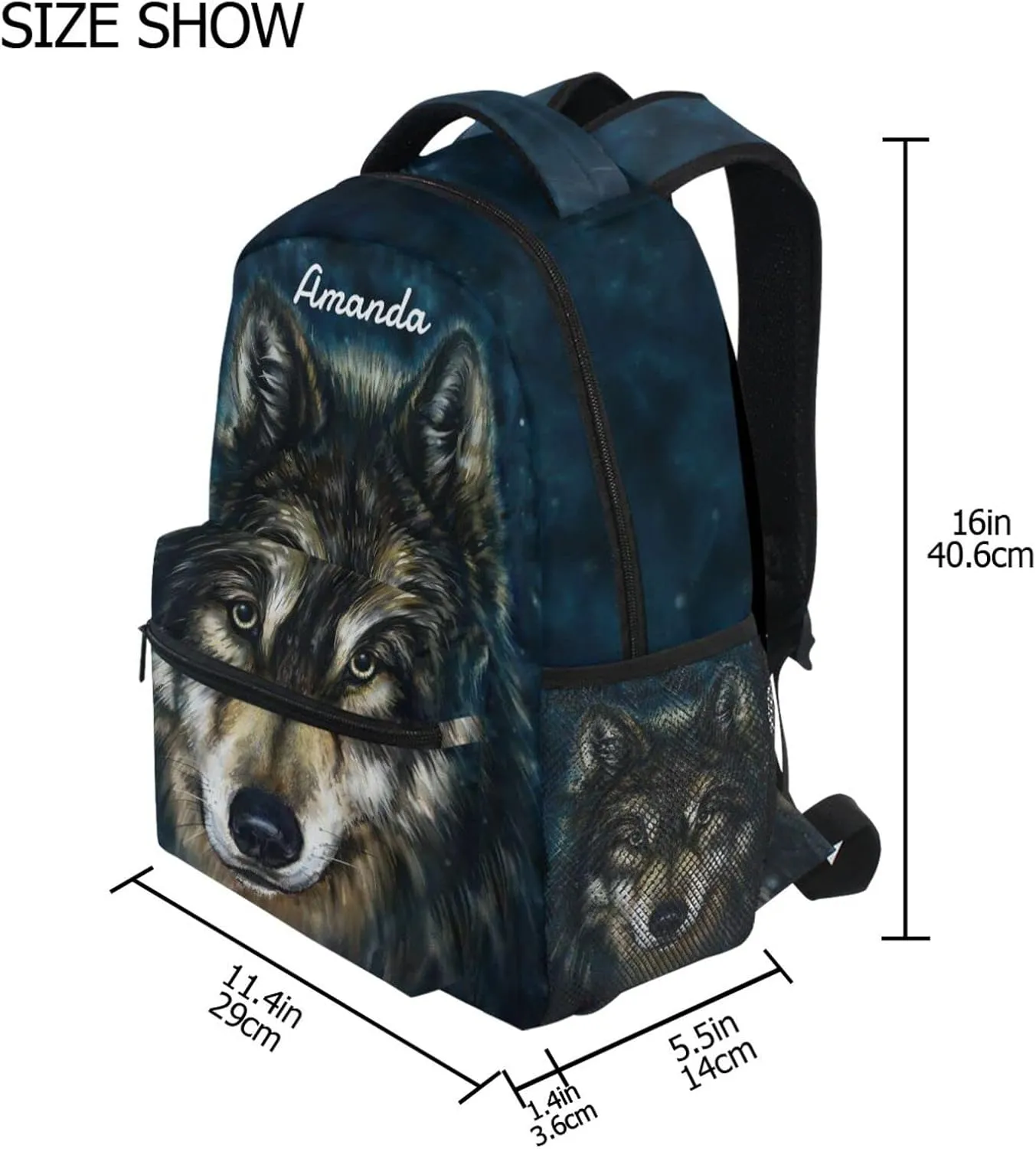 ALAZA Custom Wolf Backpacks for Boys Personalized Your Name Text Bookbag Kids Backpack for 3th 4th 5th Grade School Book Bags Travel Laptop Daypack
