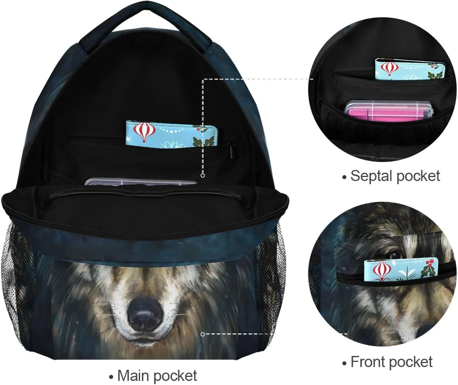 ALAZA Custom Wolf Backpacks for Boys Personalized Your Name Text Bookbag Kids Backpack for 3th 4th 5th Grade School Book Bags Travel Laptop Daypack