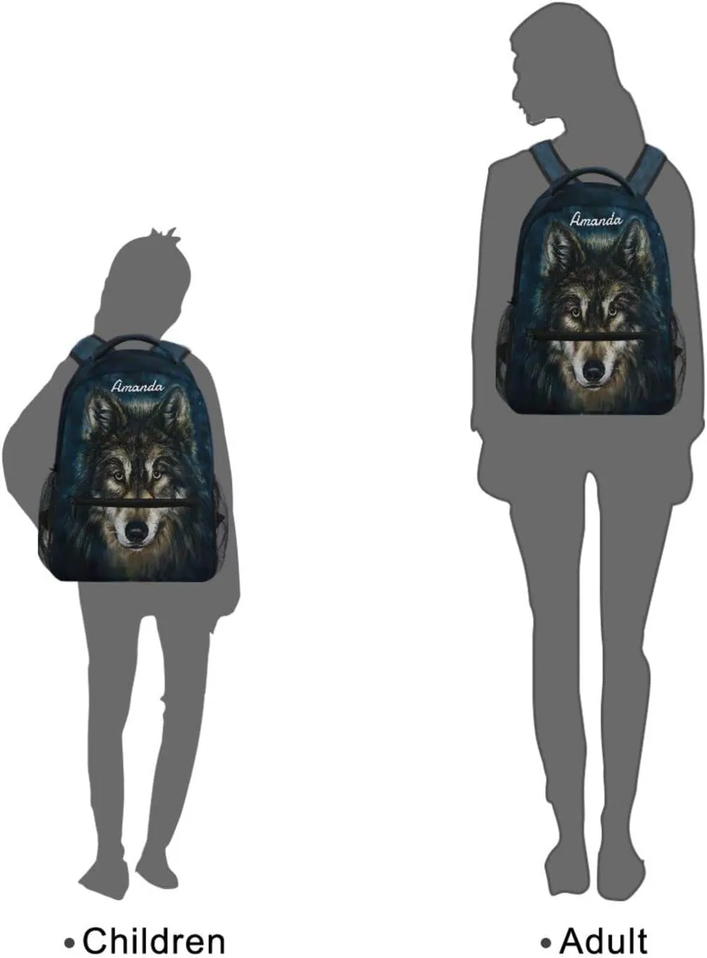 ALAZA Custom Wolf Backpacks for Boys Personalized Your Name Text Bookbag Kids Backpack for 3th 4th 5th Grade School Book Bags Travel Laptop Daypack