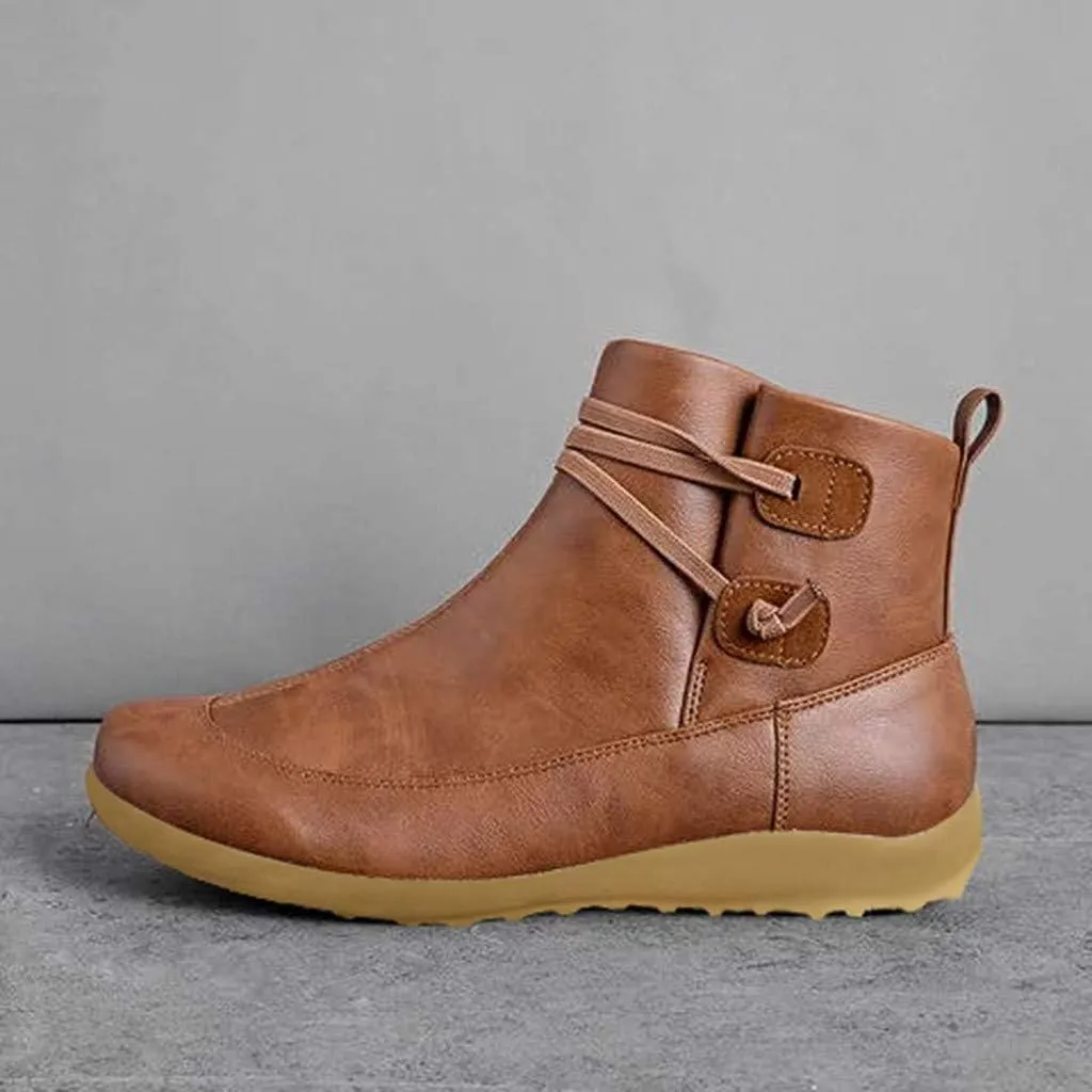 AMDBEL Boots For Women Ankle Booties, Arch Support Womens Low Heel Lace Up Zipper Booties Casual Slip On Leather Short Bootie