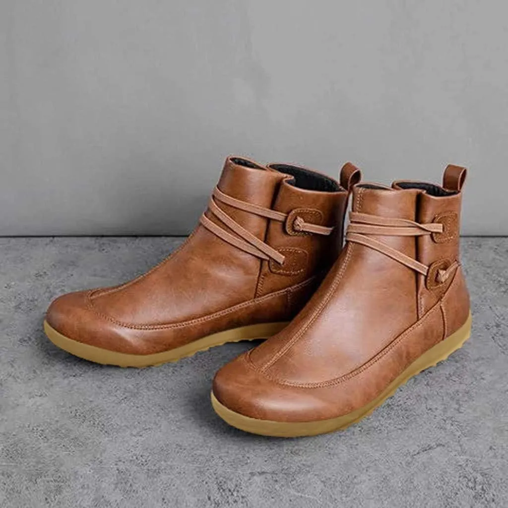 AMDBEL Boots For Women Ankle Booties, Arch Support Womens Low Heel Lace Up Zipper Booties Casual Slip On Leather Short Bootie