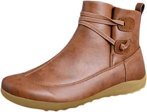 AMDBEL Boots For Women Ankle Booties, Arch Support Womens Low Heel Lace Up Zipper Booties Casual Slip On Leather Short Bootie