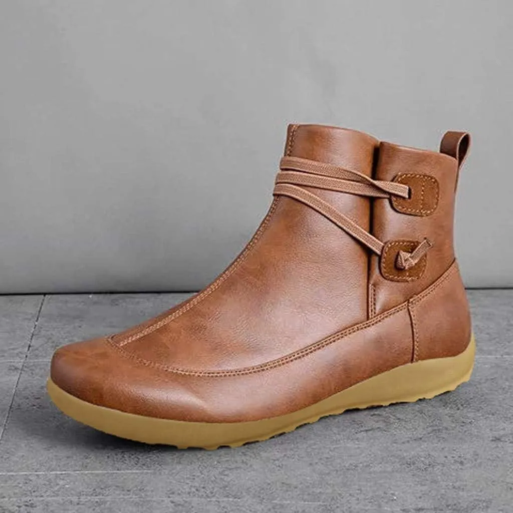 AMDBEL Boots For Women Ankle Booties, Arch Support Womens Low Heel Lace Up Zipper Booties Casual Slip On Leather Short Bootie