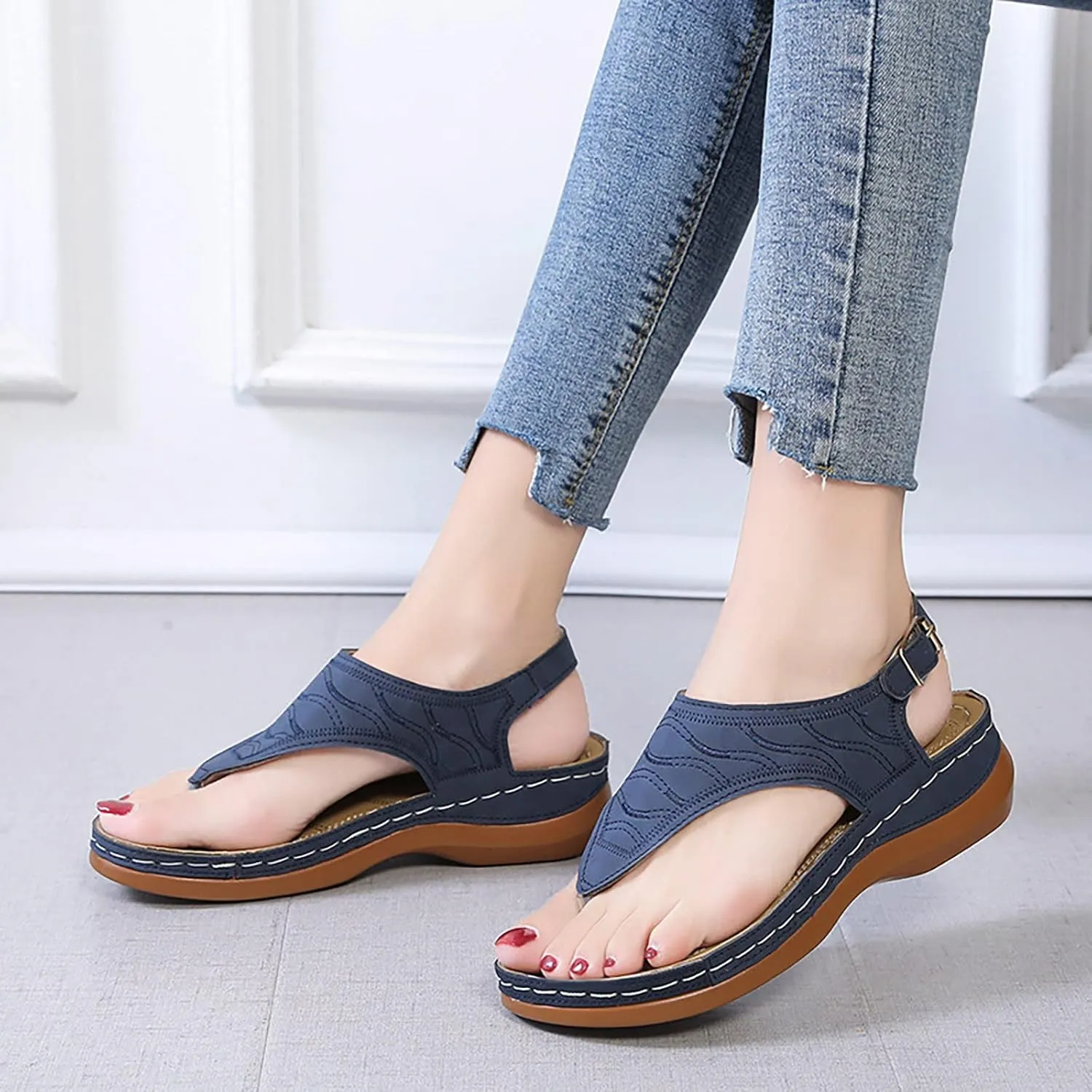 AMDBEL Orthopedic Sandals for Women,Women's Comfy Orthotic Sandals Arch Support Clip Toe Bukle Strap Summer Walking Shoes