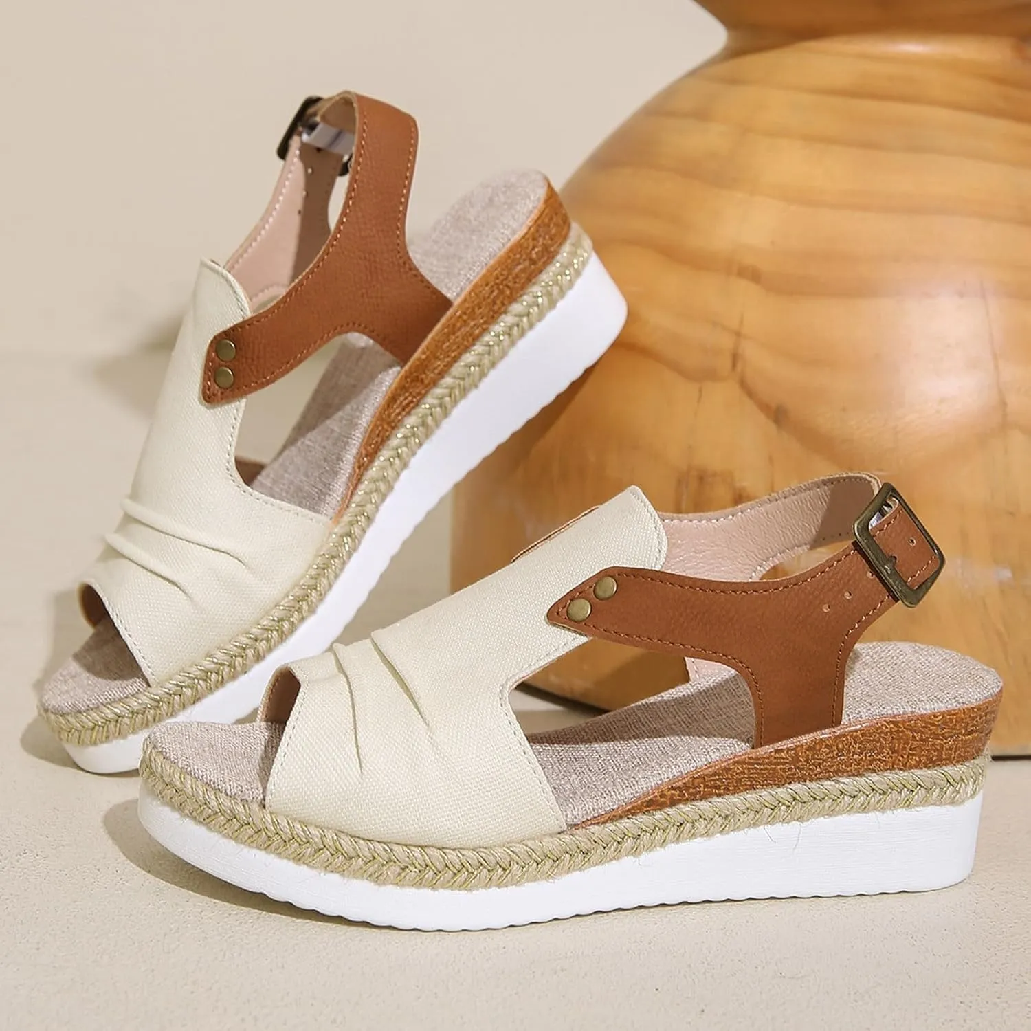 AMDBEL Wedge Sandals for Women Dressy Summer Platform Espadrilles Fish Mouth Sandals Comfy Ankle Strap Casual Sandals Shoes