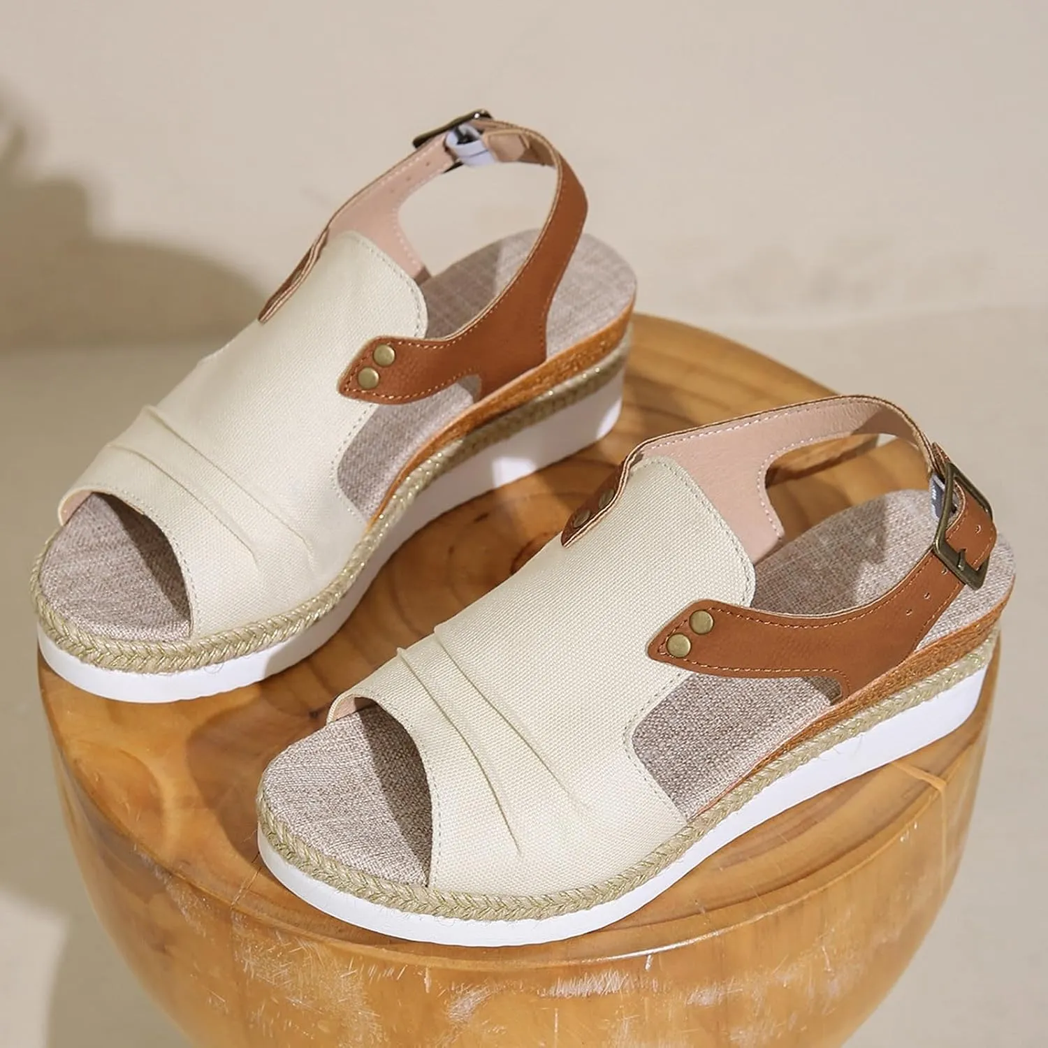 AMDBEL Wedge Sandals for Women Dressy Summer Platform Espadrilles Fish Mouth Sandals Comfy Ankle Strap Casual Sandals Shoes