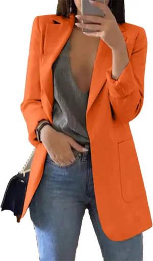 Andongnywell Women Blazer Long Sleeve Casual Open Front Jackets Solid Boyfriend Blazer with Pockets