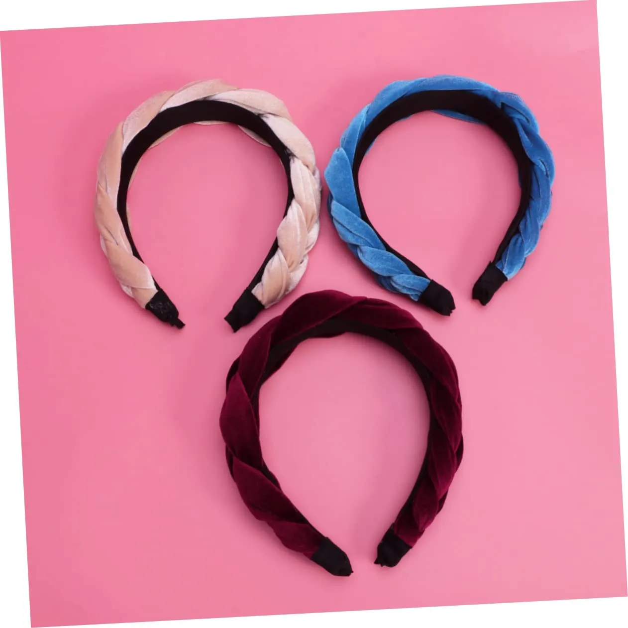Angoily Elegant Gold Velvet Headbands 3pcs Set Suede Hair Loop Lint Hairband Braid Head Hoops for Women Ladies Random