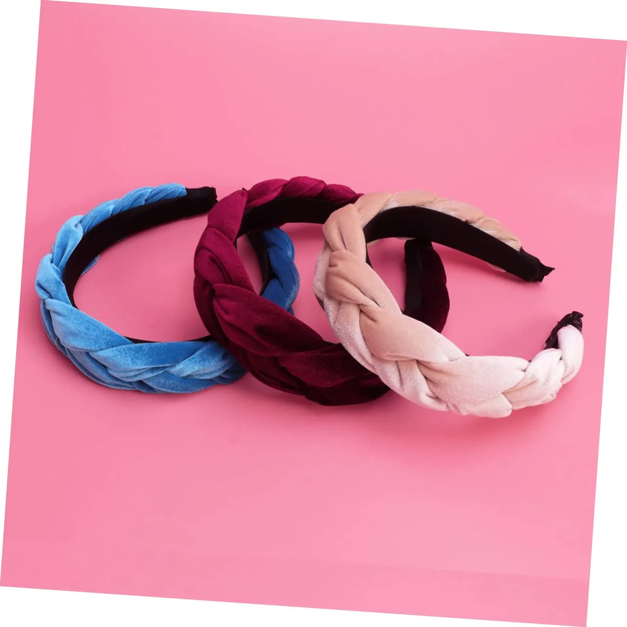 Angoily Elegant Gold Velvet Headbands 3pcs Set Suede Hair Loop Lint Hairband Braid Head Hoops for Women Ladies Random