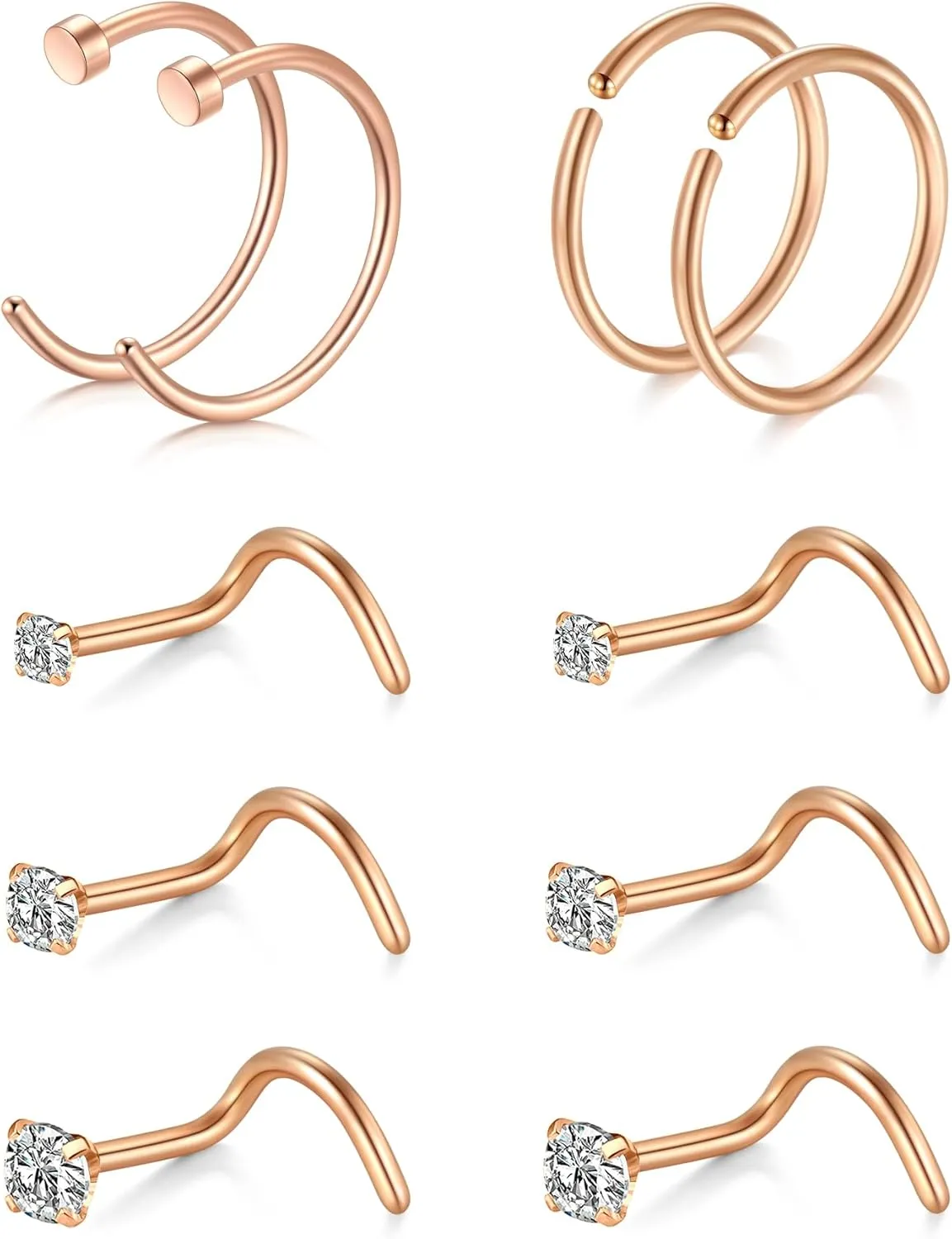 Anicina 18g 20g 22g Nose Rings Studs for Women Mens Nose Rings Hoops Surgical Steel Real Stud Nose Rings L Shaped Corkscrew Bone Nose Piercing Stud Jewelry Hypoallergenic 1.5mm 2mm 2.5mm 3mm