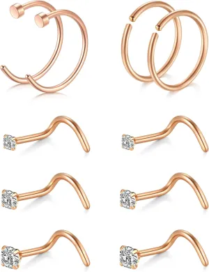 Anicina 18g 20g 22g Nose Rings Studs for Women Mens Nose Rings Hoops Surgical Steel Real Stud Nose Rings L Shaped Corkscrew Bone Nose Piercing Stud Jewelry Hypoallergenic 1.5mm 2mm 2.5mm 3mm