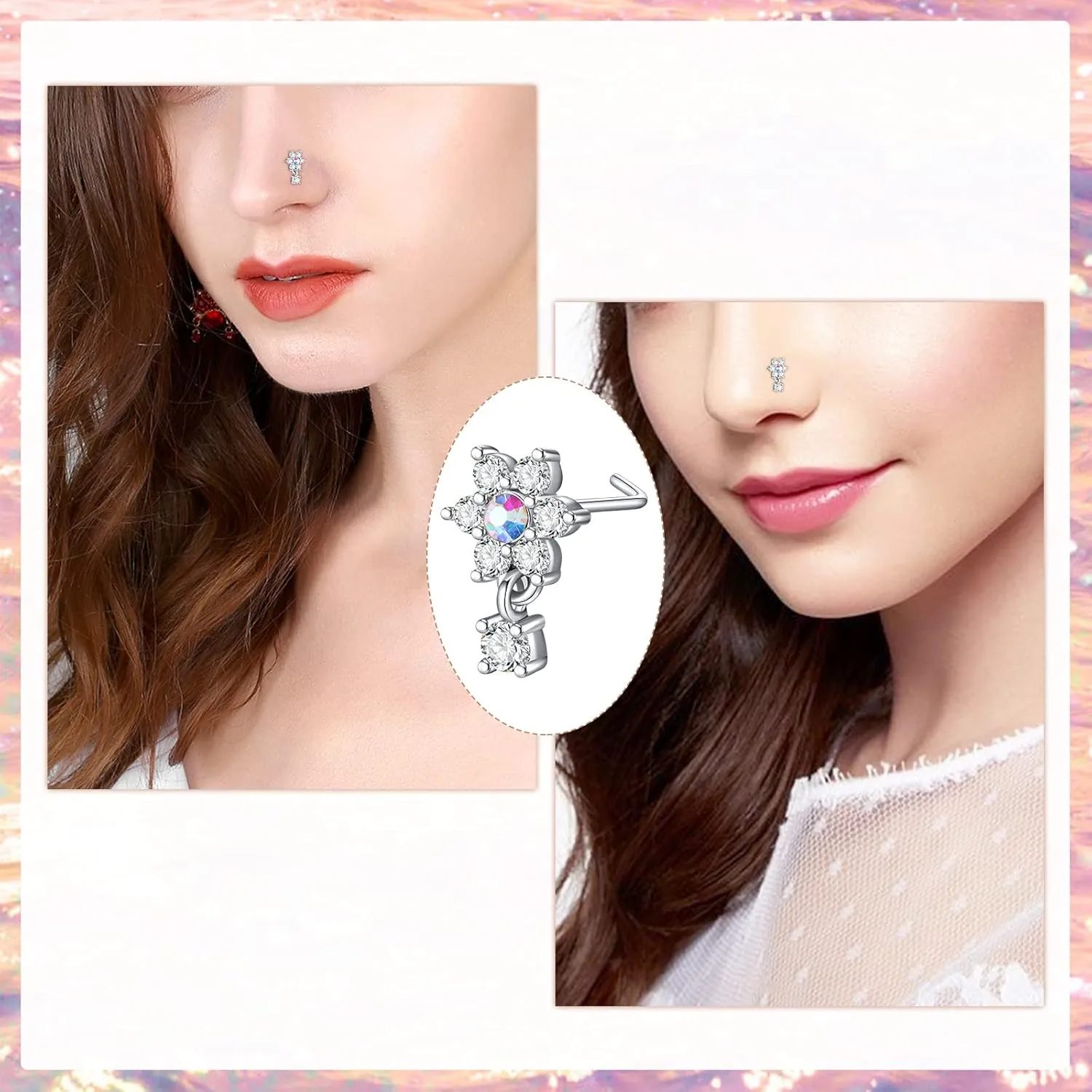 Anicina 20g 22g Nose Rings Studs Surgical Stainless Steel Nose Rings Hoops L Bone Screw Shape Nostril Nose Piercing Jewelry Heart Flower Moon Snake Butterfly Hypoallergenic Nose Screw for Women Men
