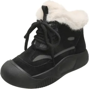 Ankle Boots for Women Comfy Fur Boots for Women Winter Padded Furry Flat Shoes Hundred Casual Lace Pp Warm Boots