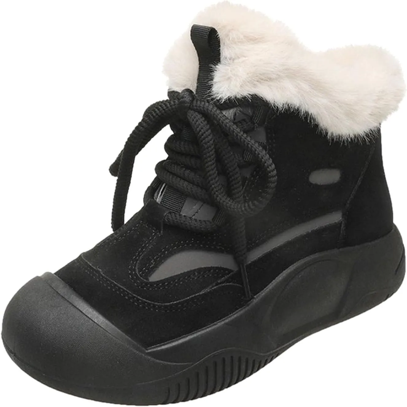 Ankle Boots for Women Comfy Fur Boots for Women Winter Padded Furry Flat Shoes Hundred Casual Lace Pp Warm Boots