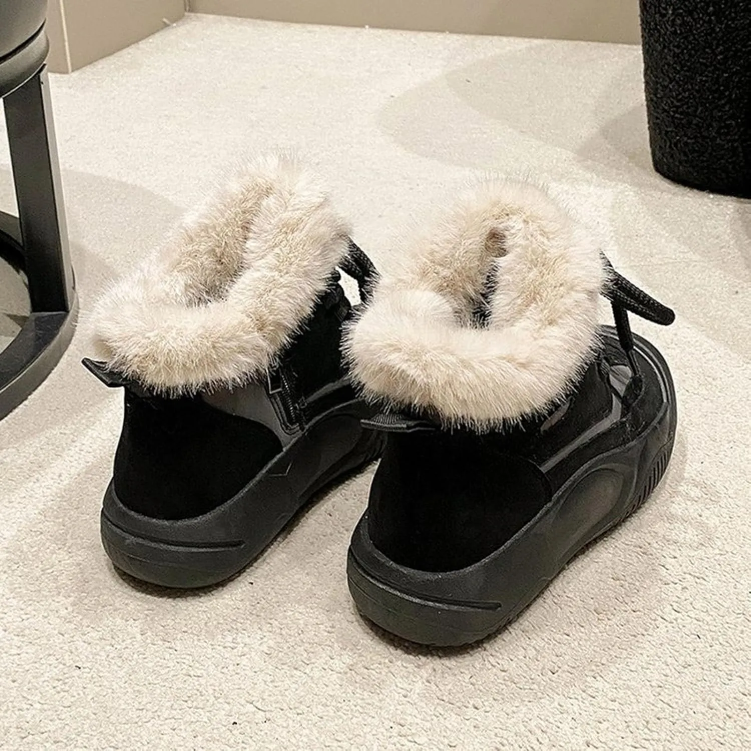 Ankle Boots for Women Comfy Fur Boots for Women Winter Padded Furry Flat Shoes Hundred Casual Lace Pp Warm Boots