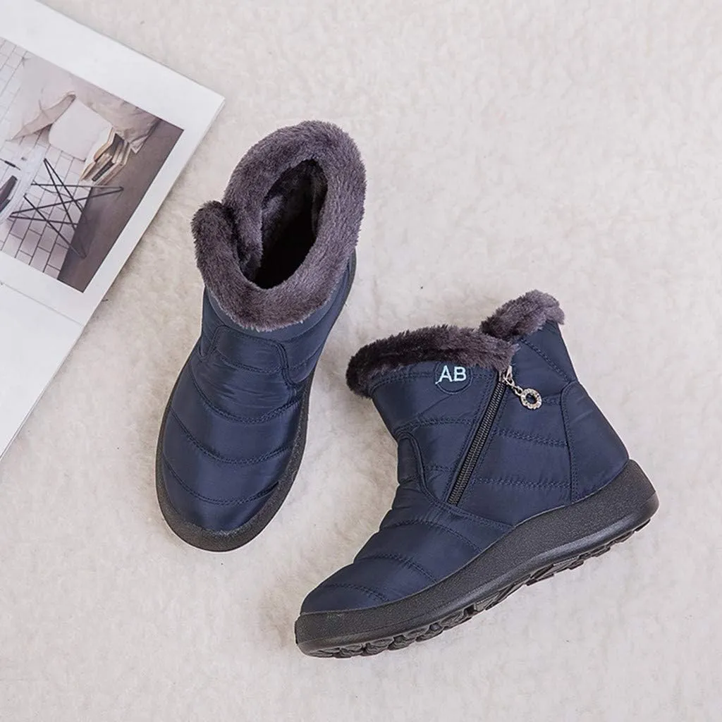 Ankle Boots for Women Comfy Platform Women's Fleece Zipper Waterproof Warm Mid-Calf Boots Short Boots Snow Boots
