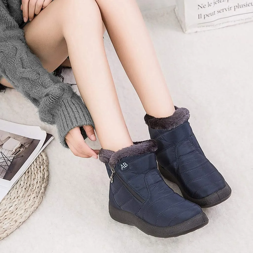 Ankle Boots for Women Comfy Platform Women's Fleece Zipper Waterproof Warm Mid-Calf Boots Short Boots Snow Boots