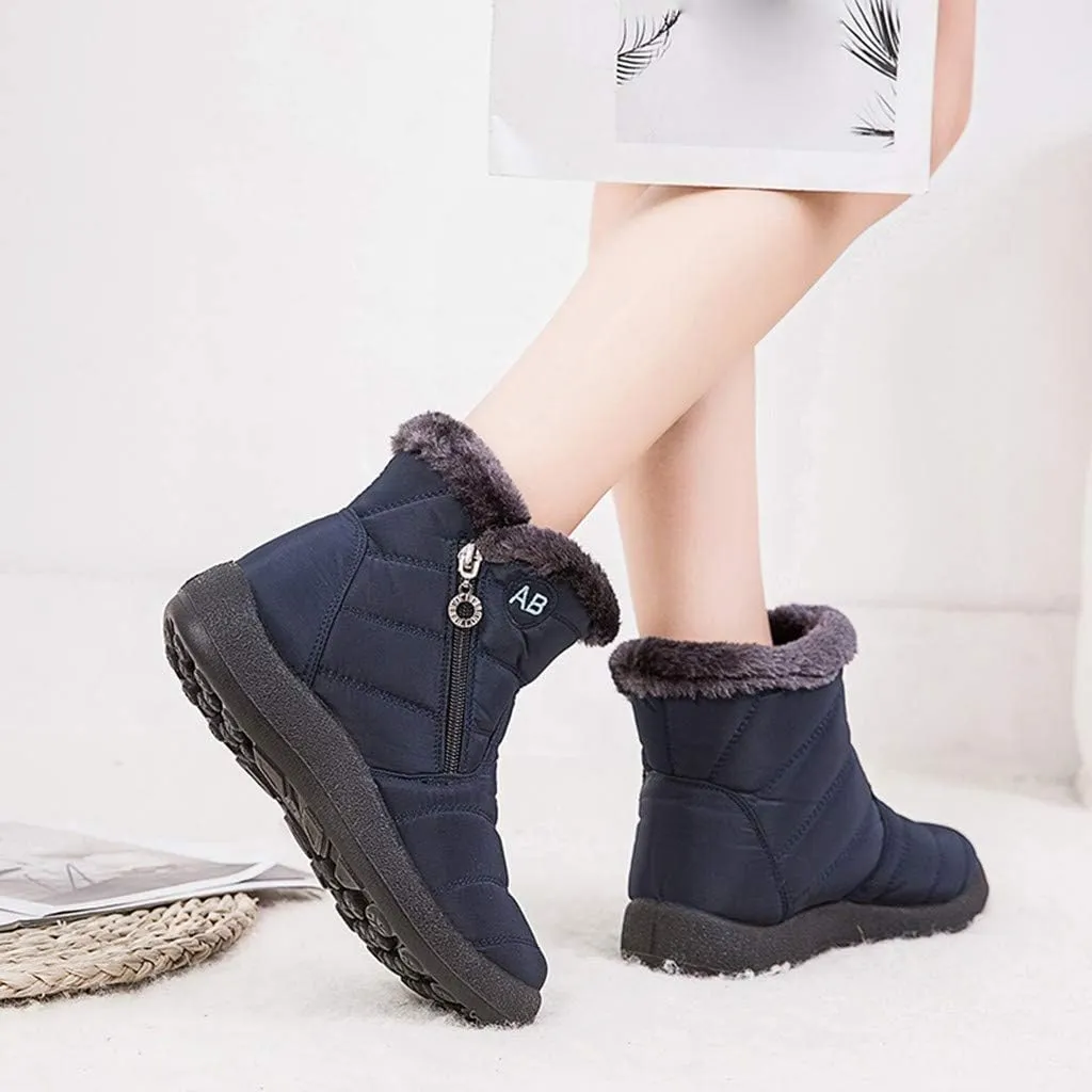 Ankle Boots for Women Comfy Platform Women's Fleece Zipper Waterproof Warm Mid-Calf Boots Short Boots Snow Boots