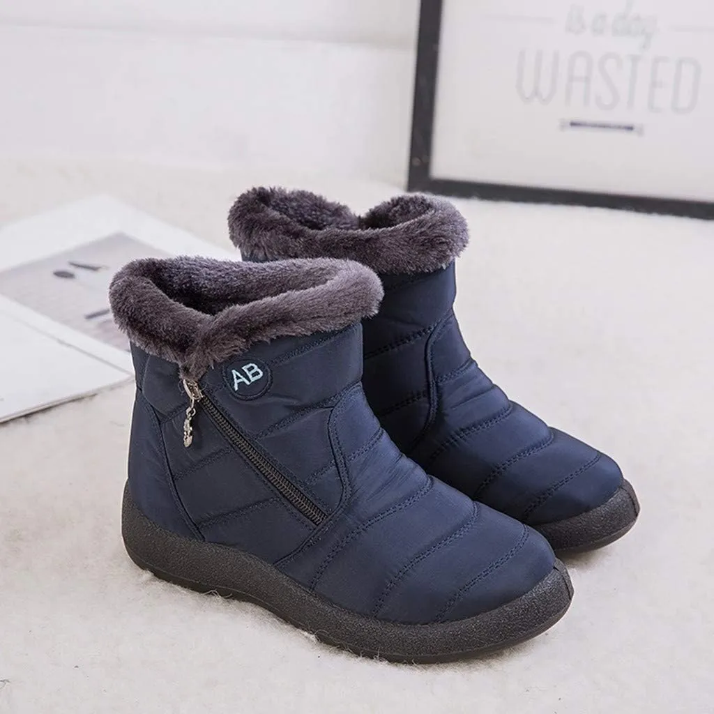 Ankle Boots for Women Comfy Platform Women's Fleece Zipper Waterproof Warm Mid-Calf Boots Short Boots Snow Boots