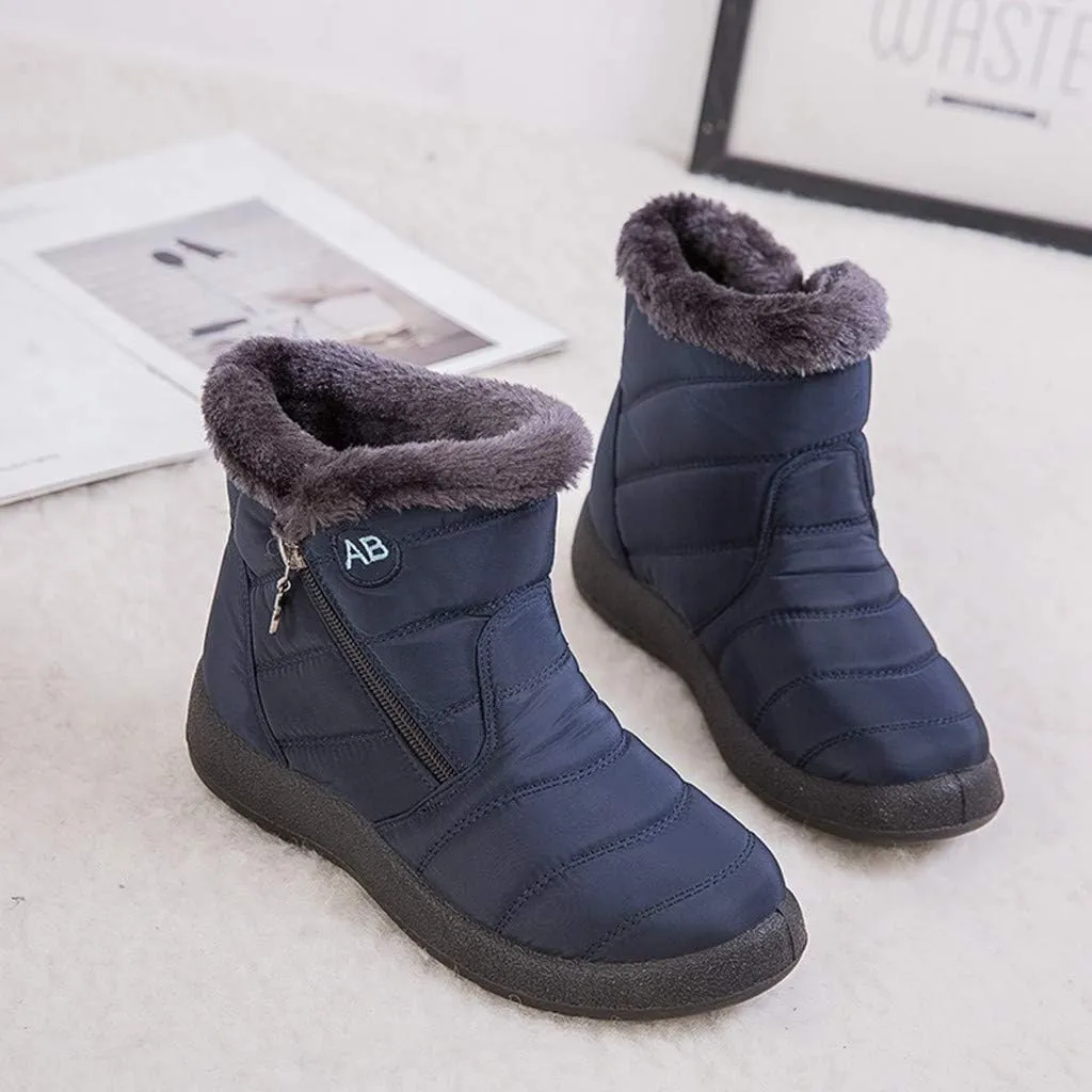 Ankle Boots for Women Comfy Platform Women's Fleece Zipper Waterproof Warm Mid-Calf Boots Short Boots Snow Boots
