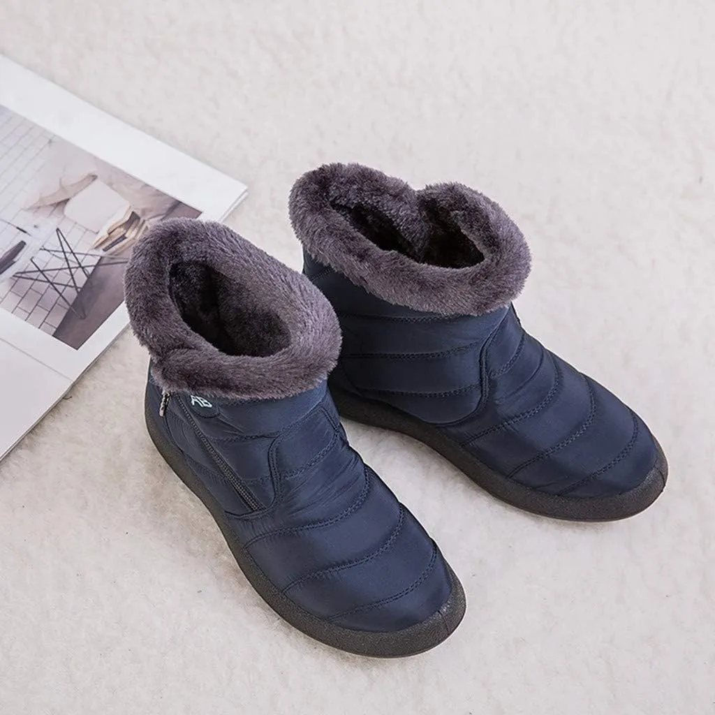 Ankle Boots for Women Comfy Platform Women's Fleece Zipper Waterproof Warm Mid-Calf Boots Short Boots Snow Boots