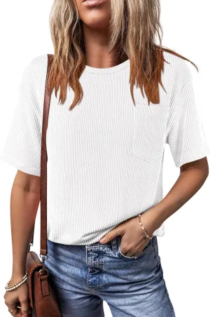 ANRABESS Womens Short Sleeve Tops Crewneck Summer Casual Ribbed Knitted T Shirts