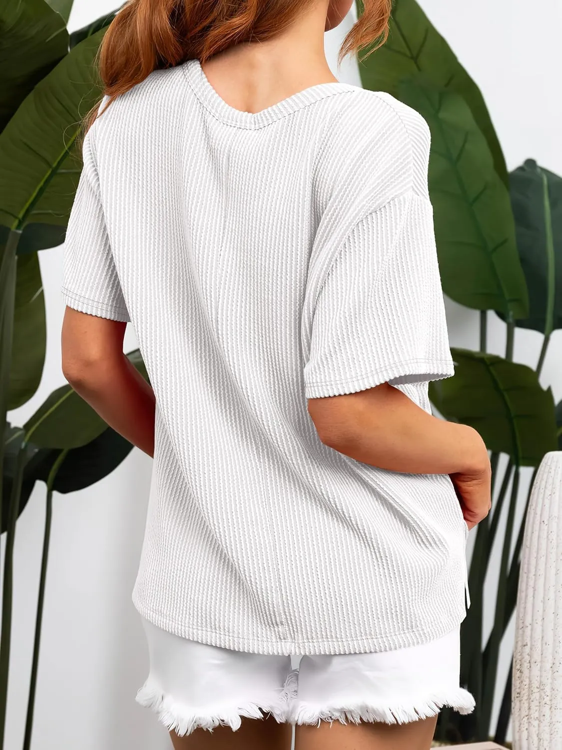 ANRABESS Womens Short Sleeve Tops Crewneck Summer Casual Ribbed Knitted T Shirts