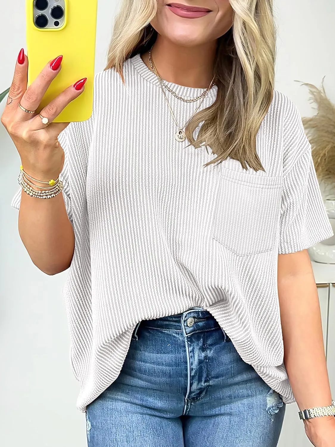 ANRABESS Womens Short Sleeve Tops Crewneck Summer Casual Ribbed Knitted T Shirts