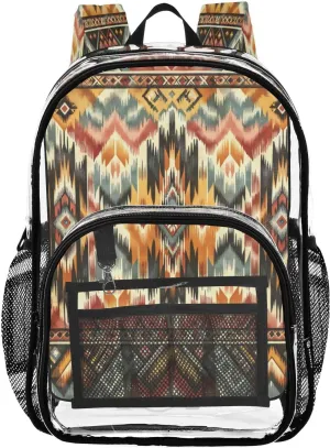 Aztec Print Clear Backpack with Back Print, Heavy Duty See Through Backpacks PVC Transparent Daypack for Travel Security