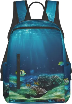 Backpack Blue Sea Bottom Laptop Backpack For Men Women Waterproof Large Capacity Travel Casual Daypack, Black, One Size