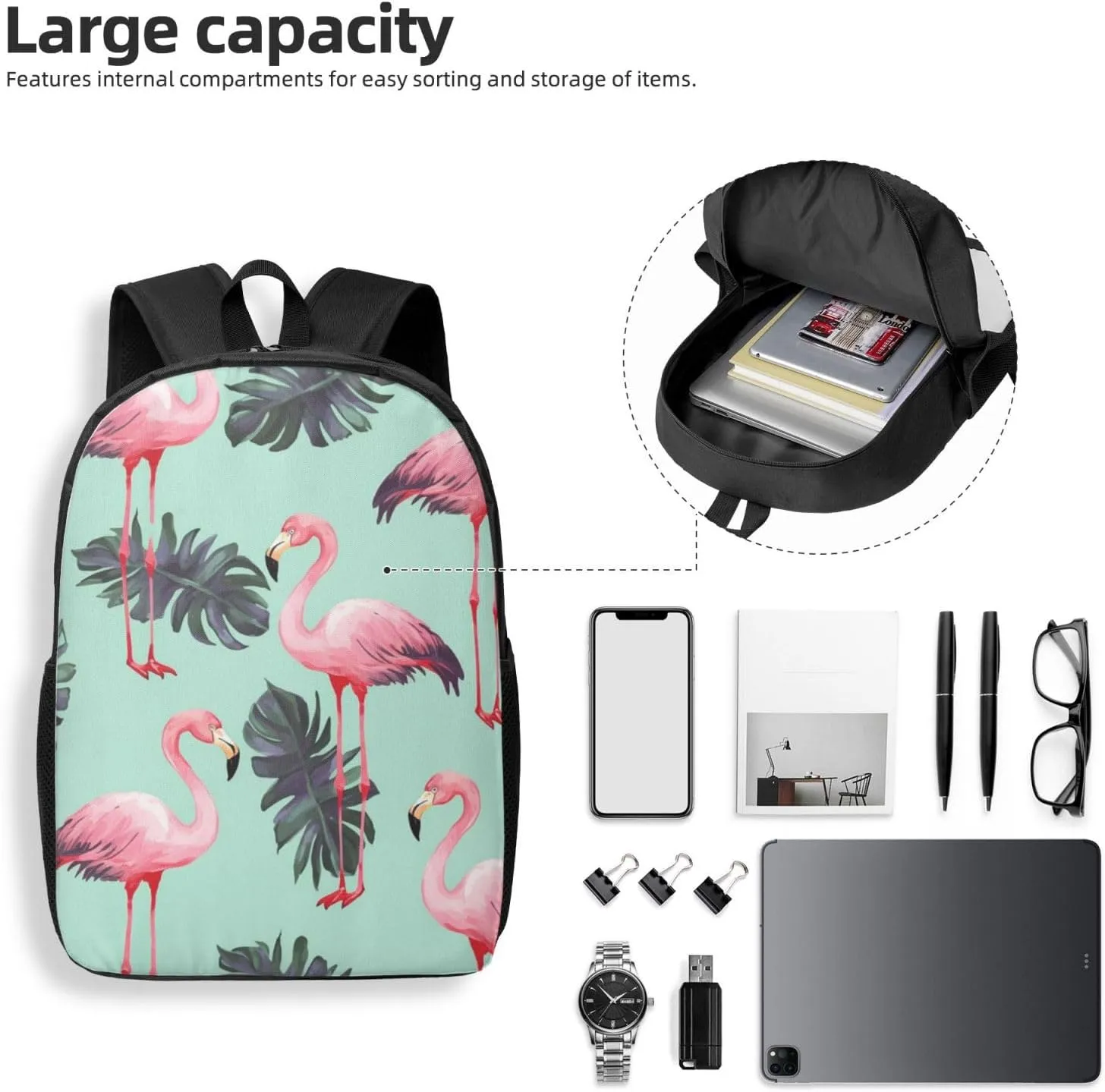 Backpack Travel Laptop Backpack for Men Women Tropical Flamingo Computer Backpacks 17 inch Casual Daypack