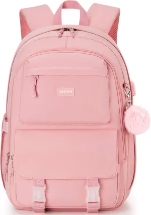 Backpacks for Girls, 15.6 Inch School Bag Cute Waterproof Laptop Bookbag Large College Backpack for Teen Women Students Anti Theft Travel Daypack, Pink