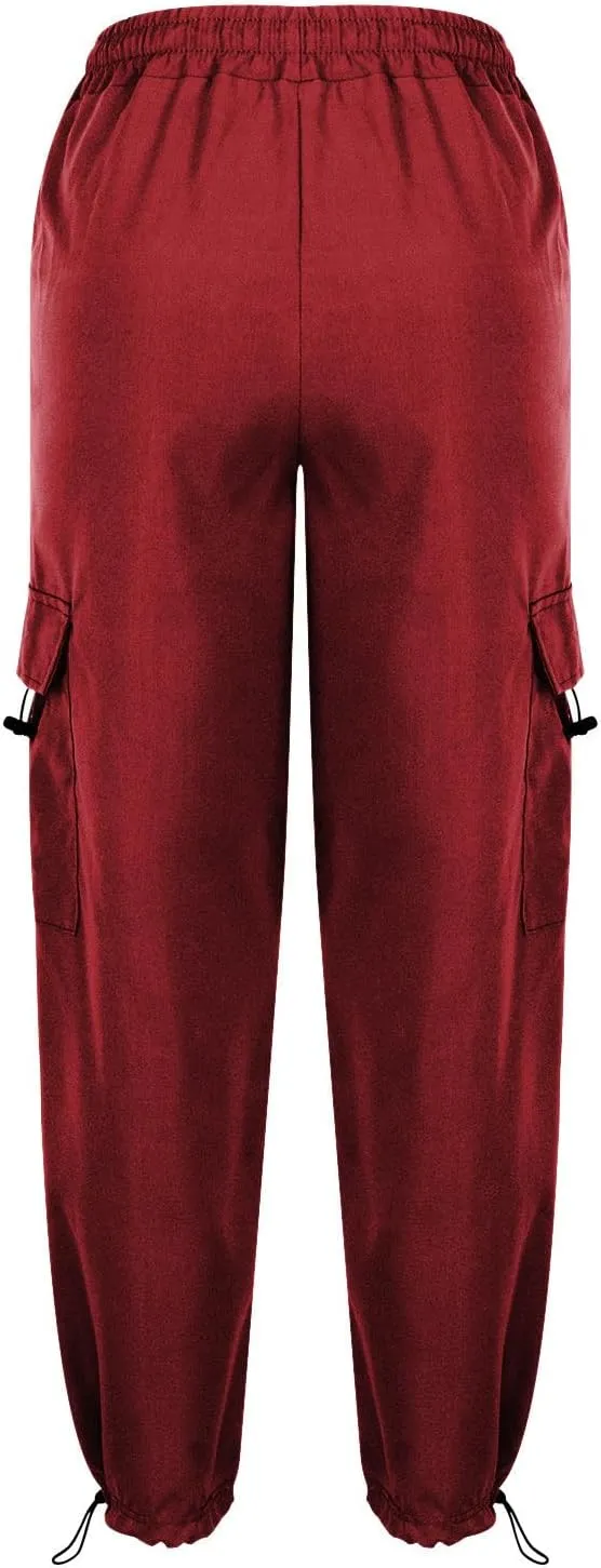Baggy Cargo Pants Women Drawstring High Waist Parachute Pants Loose Jogger Straight Wide Leg Y2K Trousers Streetwear