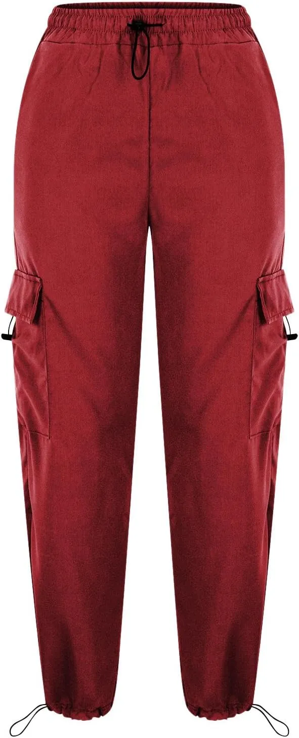 Baggy Cargo Pants Women Drawstring High Waist Parachute Pants Loose Jogger Straight Wide Leg Y2K Trousers Streetwear