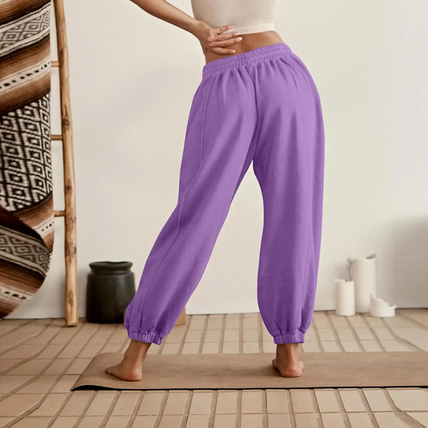 Baggy Sweatpants for Women Slim Fit Fall Jogger Pants High Waist Drawstring Fashion Trousers Petite with Pocket