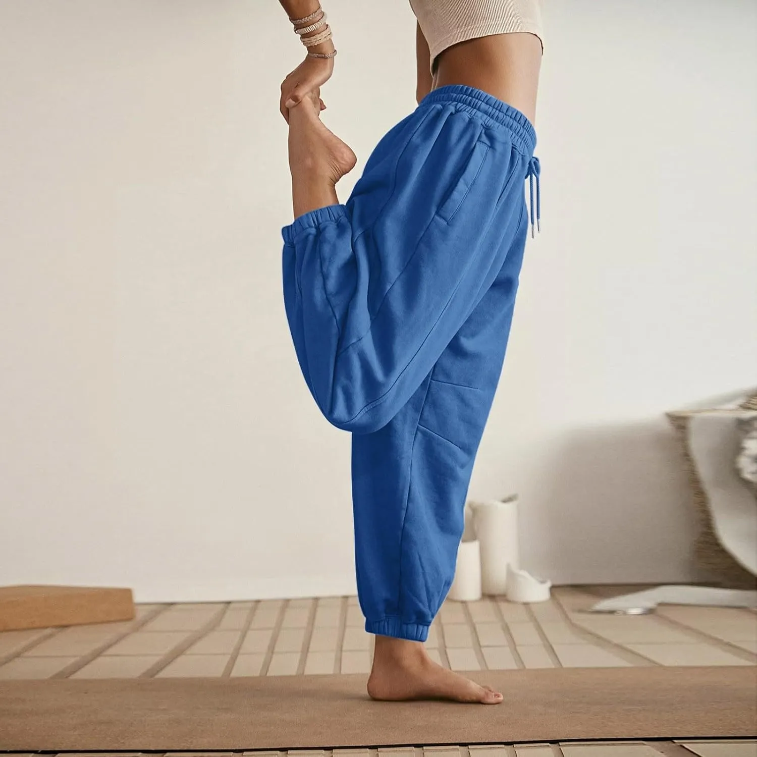 Baggy Sweatpants for Women Slim Fit Fall Jogger Pants High Waist Drawstring Fashion Trousers Petite with Pocket