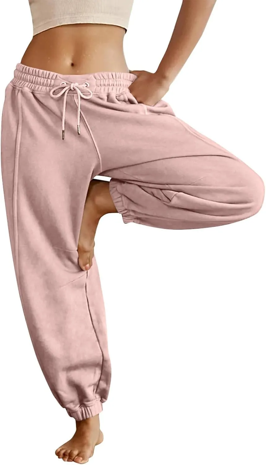 Baggy Sweatpants for Women Slim Fit Fall Jogger Pants High Waist Drawstring Fashion Trousers Petite with Pocket