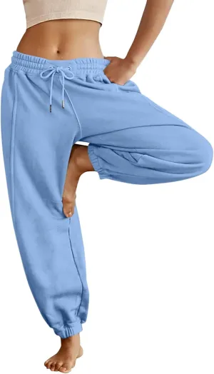 Baggy Sweatpants for Women Slim Fit Fall Jogger Pants High Waist Drawstring Fashion Trousers Petite with Pocket