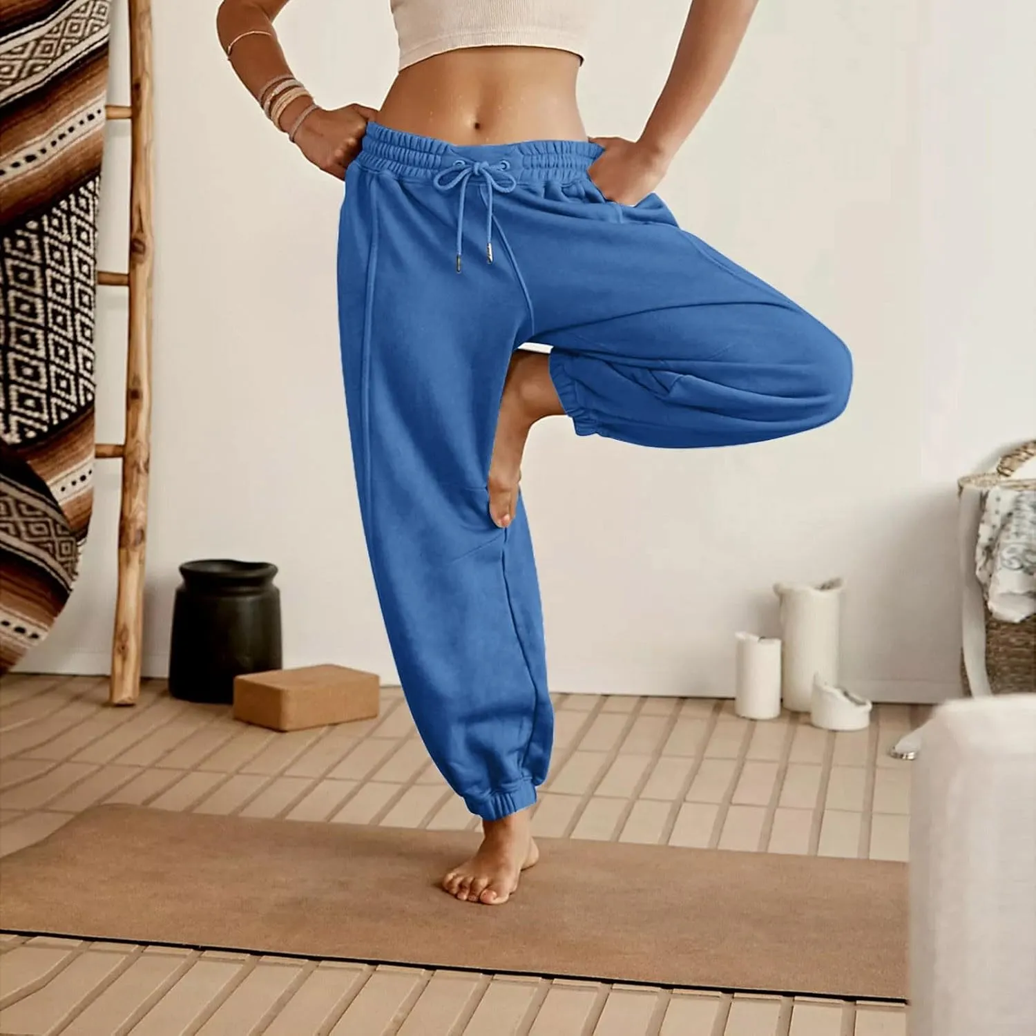 Baggy Sweatpants for Women Slim Fit Fall Jogger Pants High Waist Drawstring Fashion Trousers Petite with Pocket