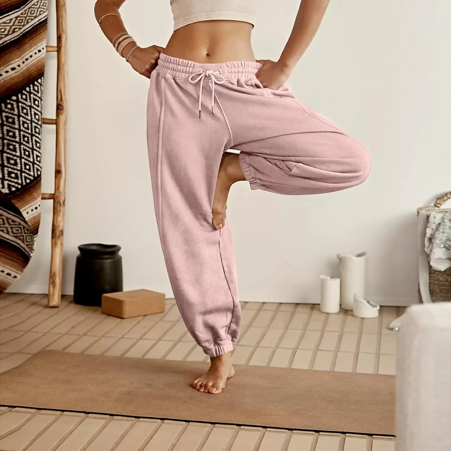 Baggy Sweatpants for Women Slim Fit Fall Jogger Pants High Waist Drawstring Fashion Trousers Petite with Pocket