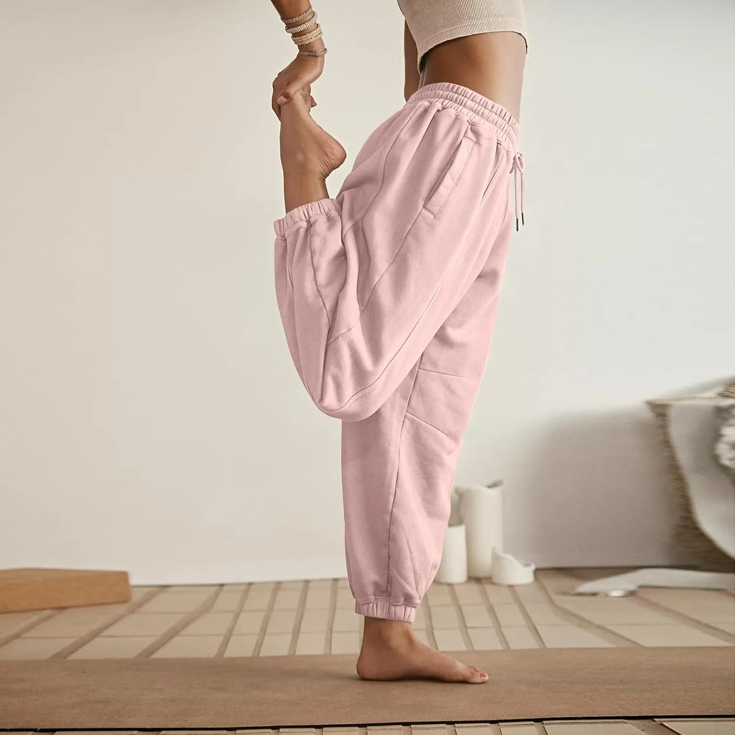 Baggy Sweatpants for Women Slim Fit Fall Jogger Pants High Waist Drawstring Fashion Trousers Petite with Pocket