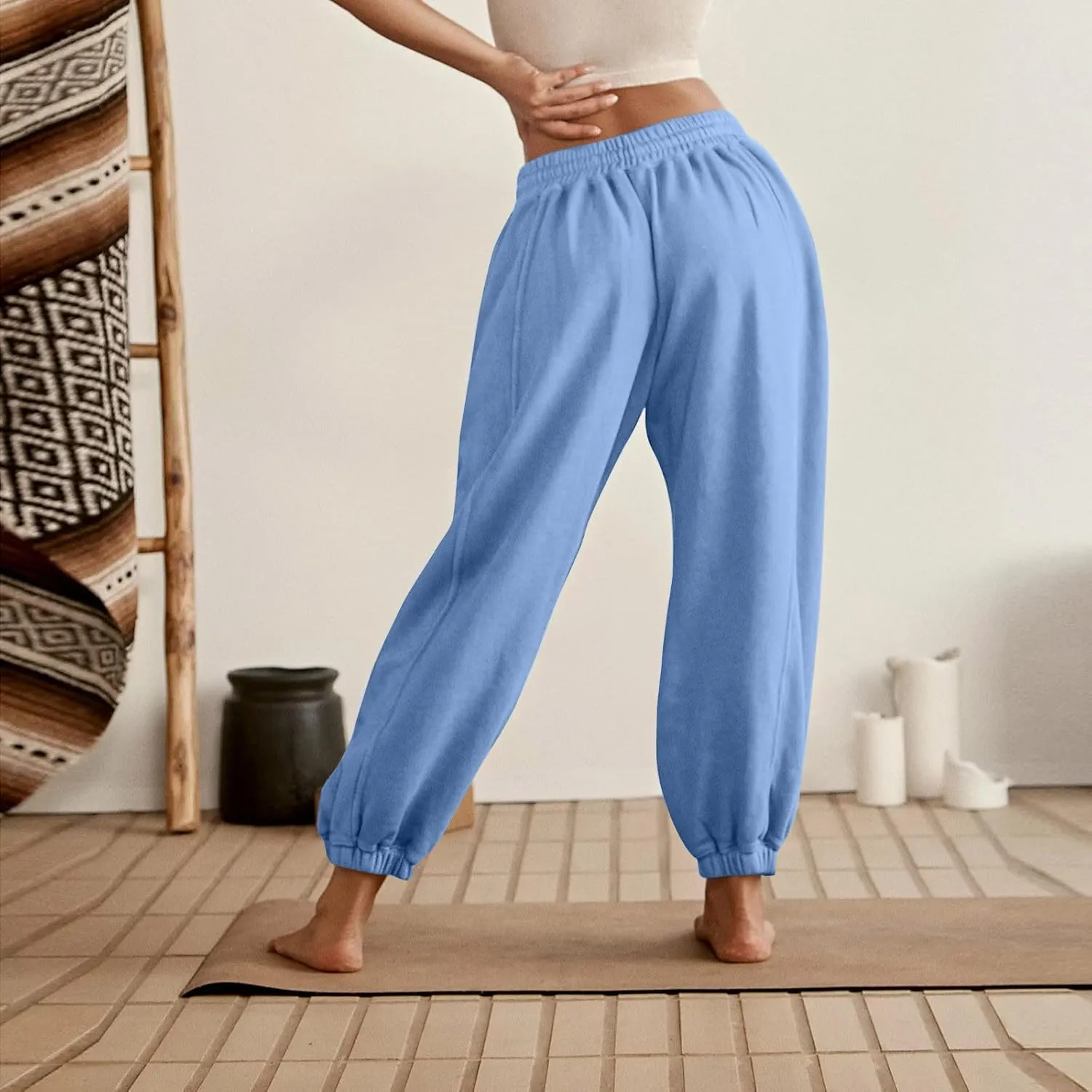 Baggy Sweatpants for Women Slim Fit Fall Jogger Pants High Waist Drawstring Fashion Trousers Petite with Pocket