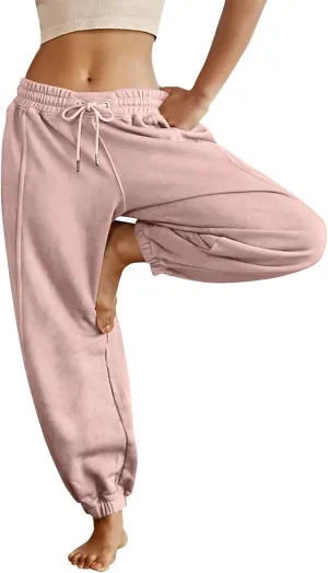 Baggy Sweatpants for Women Slim Fit Fall Jogger Pants High Waist Drawstring Fashion Trousers Petite with Pocket