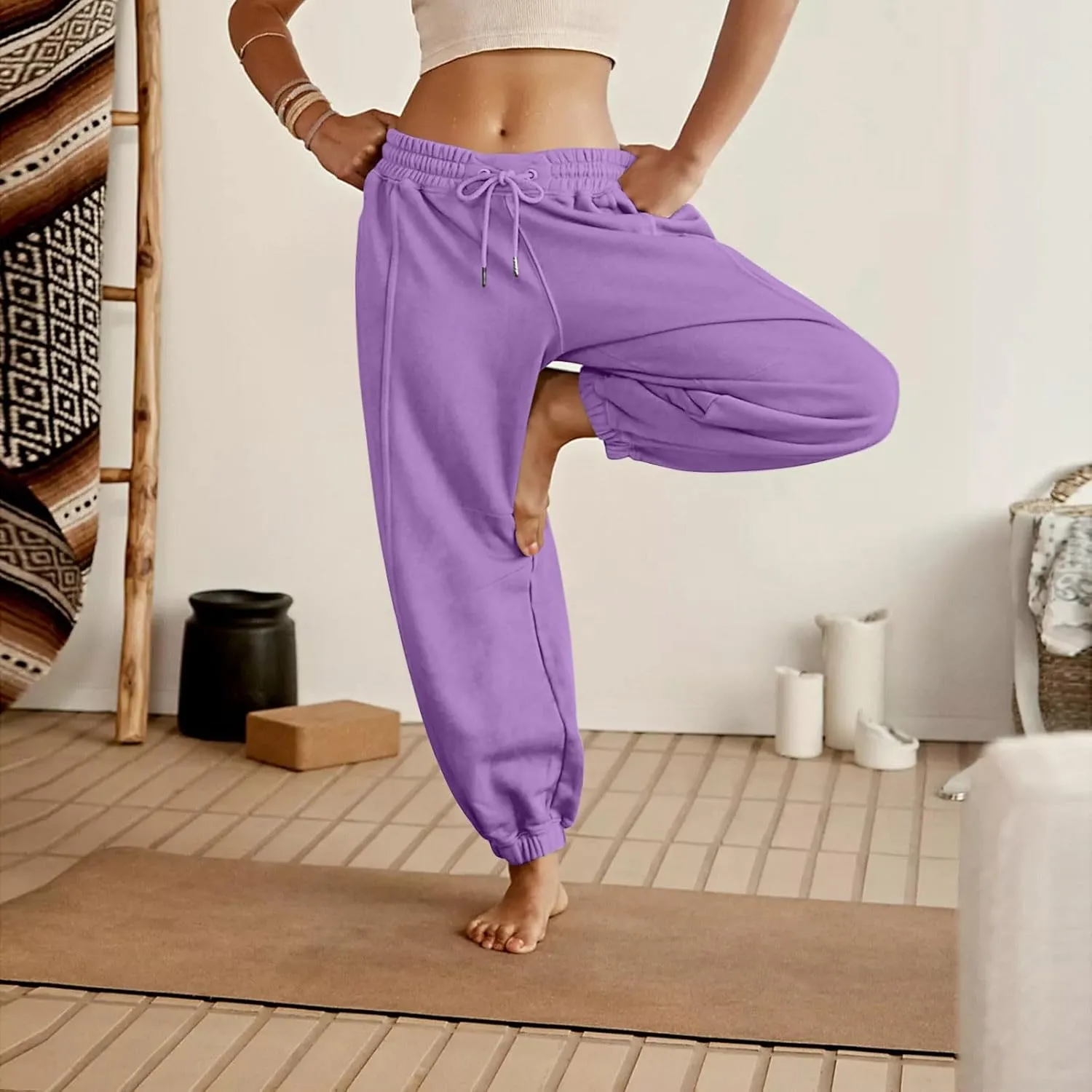 Baggy Sweatpants for Women Slim Fit Fall Jogger Pants High Waist Drawstring Fashion Trousers Petite with Pocket
