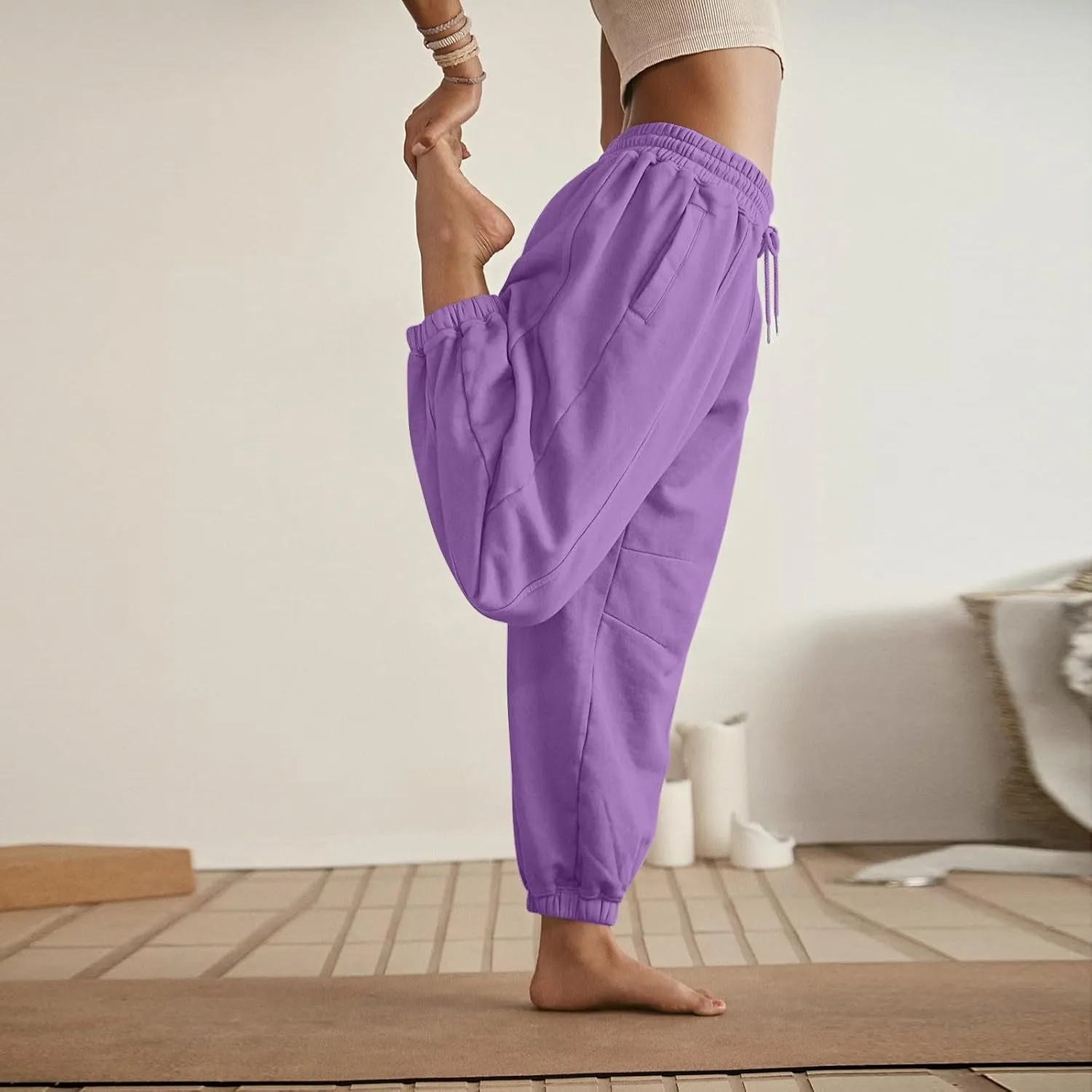 Baggy Sweatpants for Women Slim Fit Fall Jogger Pants High Waist Drawstring Fashion Trousers Petite with Pocket