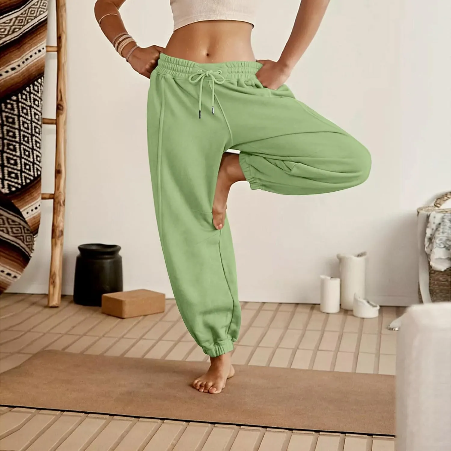 Baggy Sweatpants for Women Slim Fit Fall Jogger Pants High Waist Drawstring Fashion Trousers Petite with Pocket