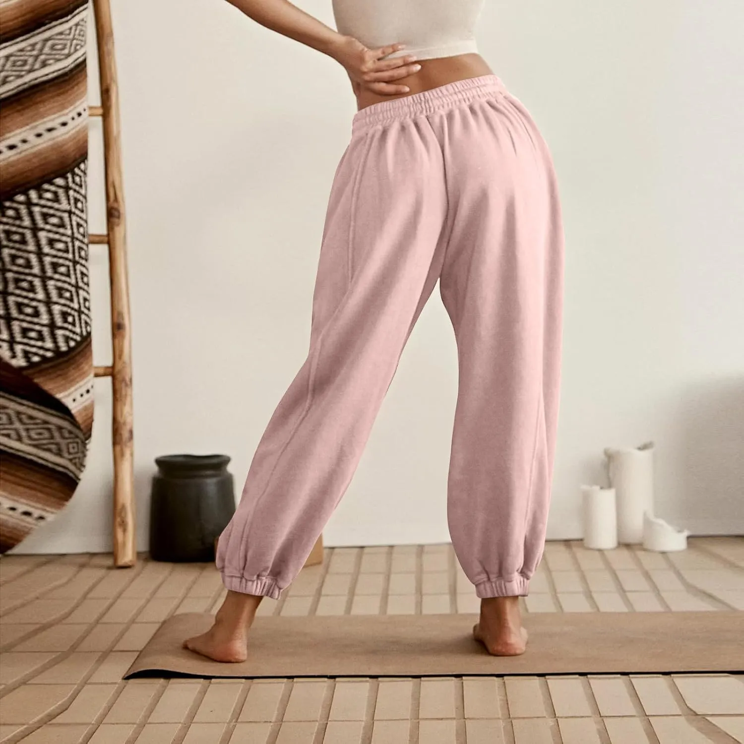 Baggy Sweatpants for Women Slim Fit Fall Jogger Pants High Waist Drawstring Fashion Trousers Petite with Pocket
